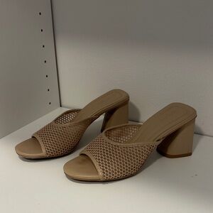 Elegant Tan Mesh High Heel Mules